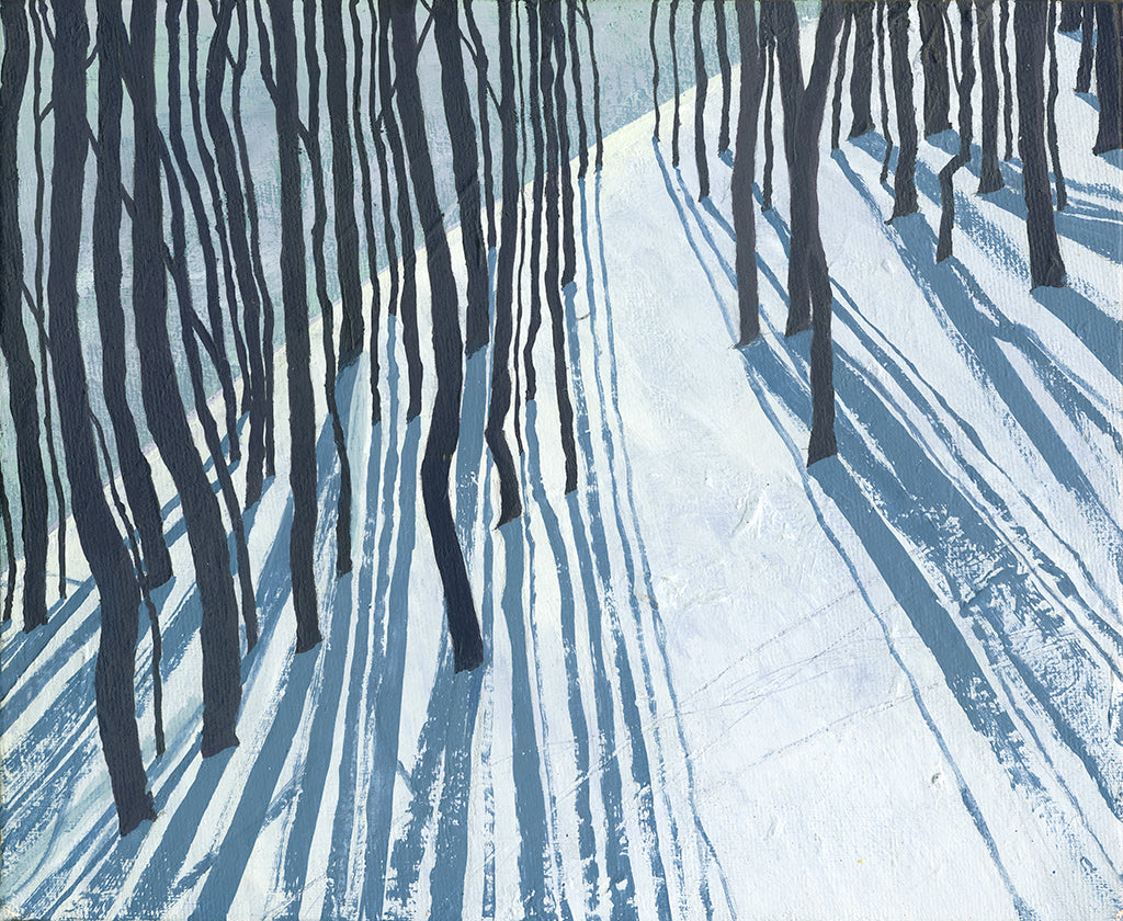 print of painting oof trees snow and shadows