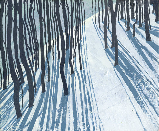 print of painting oof trees snow and shadows