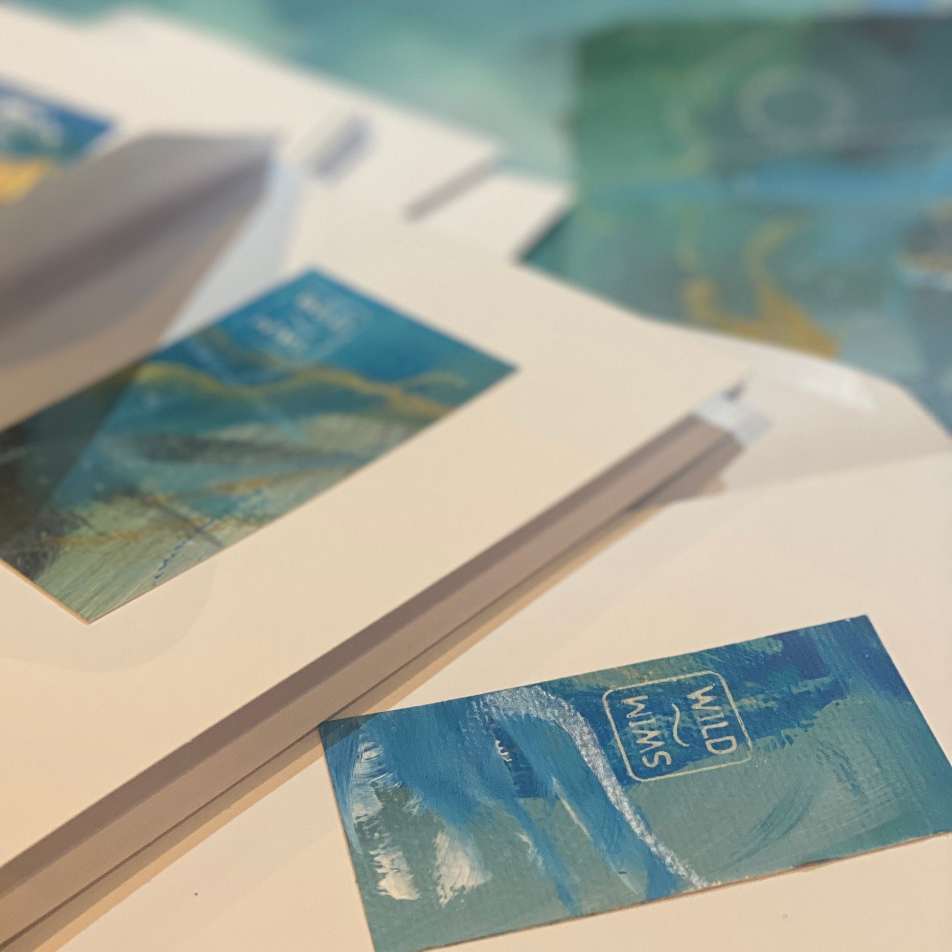 blue art card handmade for cold water swimmers