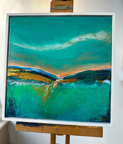 Seascape painting in white frame - abstract style 